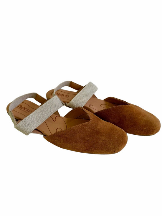 Born Shoes - BORN Coco Slingback Camel Tan Suede Leather Sandals ComfortFlats Size 10 EUC